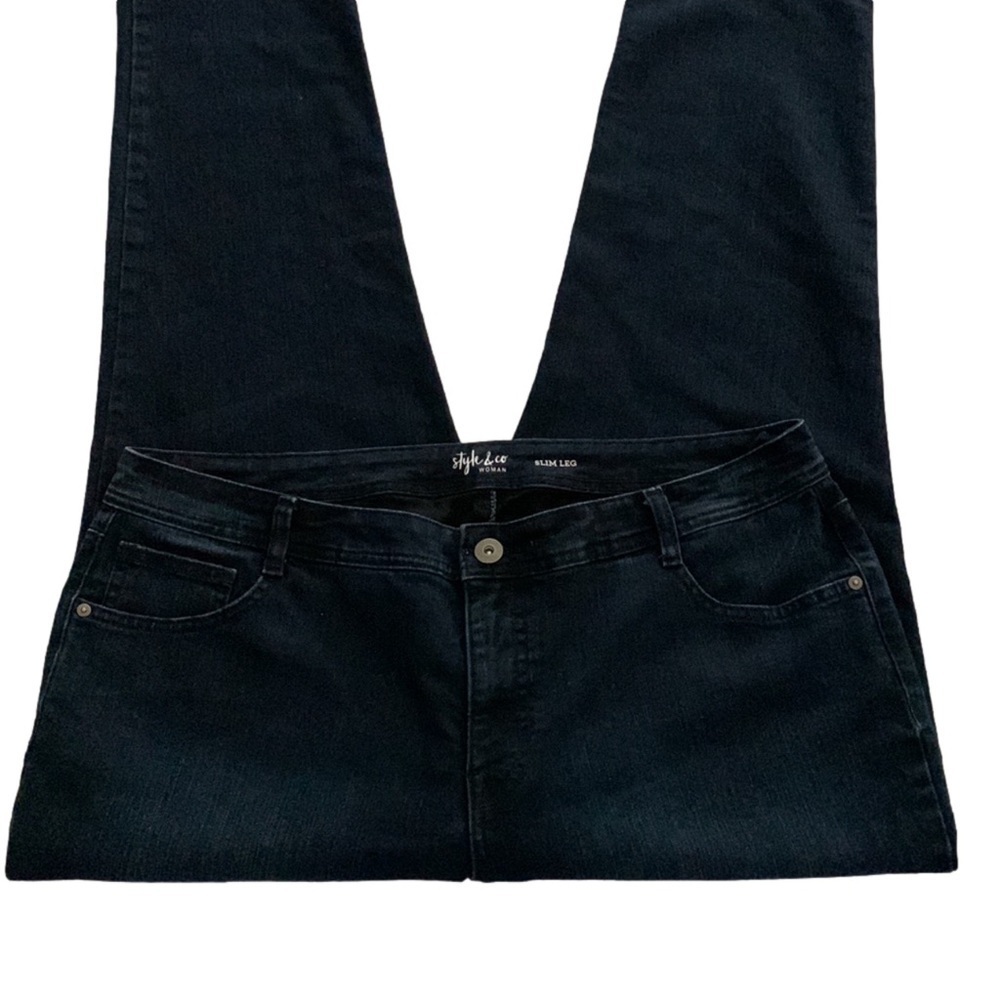 Style & Co High Rise, Jeans, Size 16W, Dark Wash Blue Denim - Picture 3 of 7